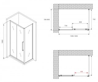 Душевой уголок ABBER Schwarzer Diamant AG30160BMH-S80BM 160x80см чёрный